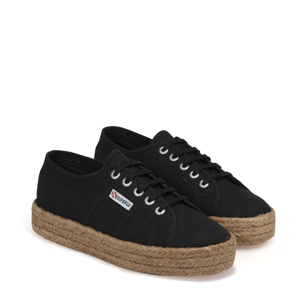 Superga 2730 Rope Black Platform Sneakers - Women's Sneakers USA | US0530732